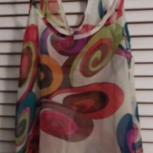 White and Pink Graphic Sleeveless Tank Top